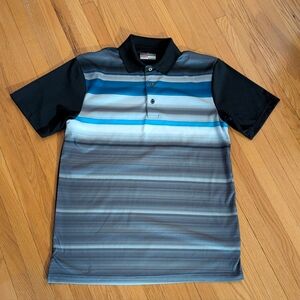 Grand Slam Men's Polo Shirt - Black, Blue, and Gray Stripes